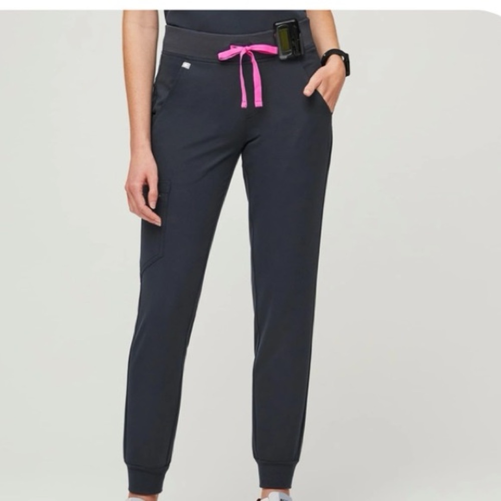 Figs Women's Navy Track Joggers with Pink Drawstring